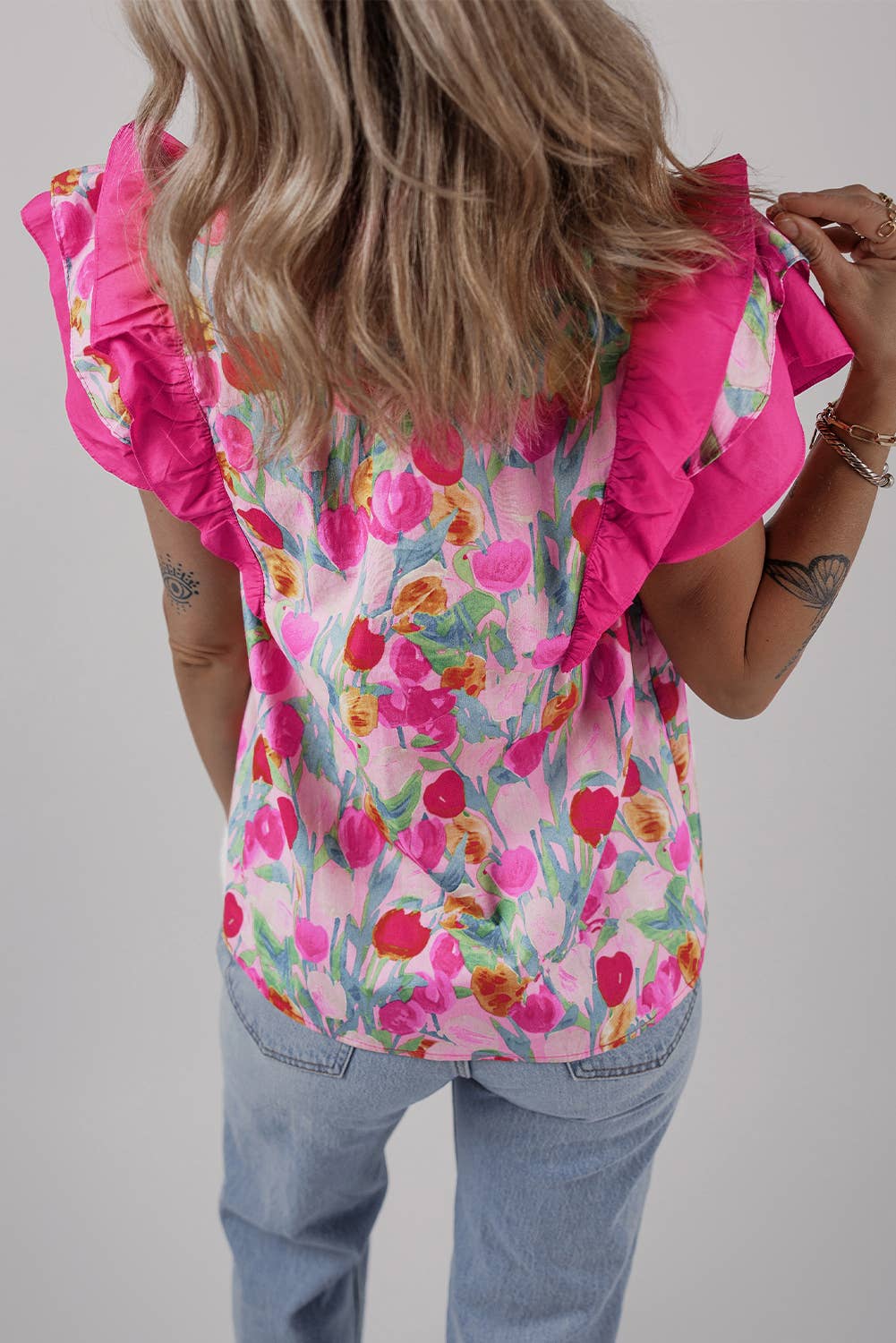 Floral Layered Ruffle Sleeve Blouse