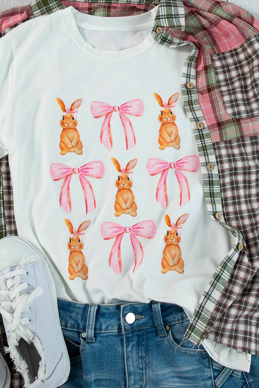 Happy Easter Rabbit Bow Knot Print T Shirt