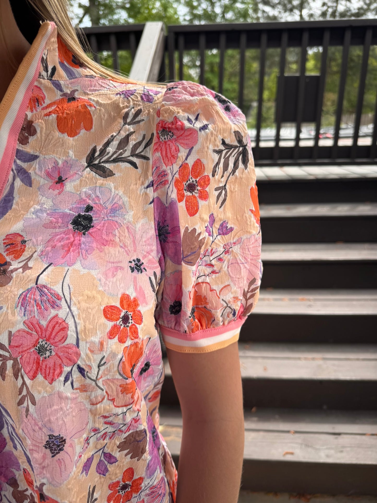 Floral/Striped coral peach Blouse