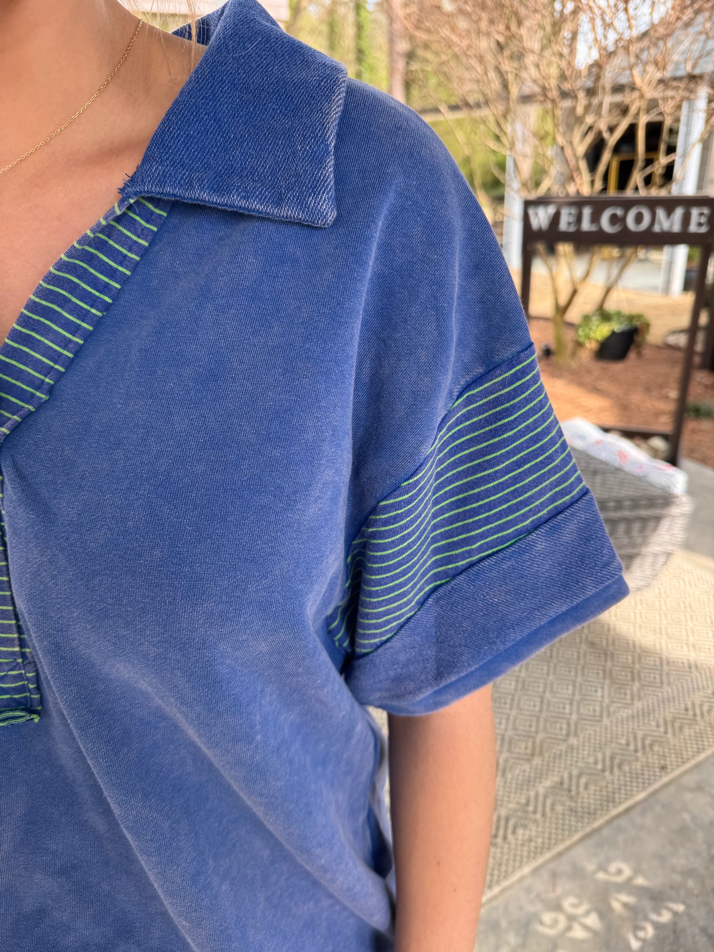 Striped Contrast Washed Tee