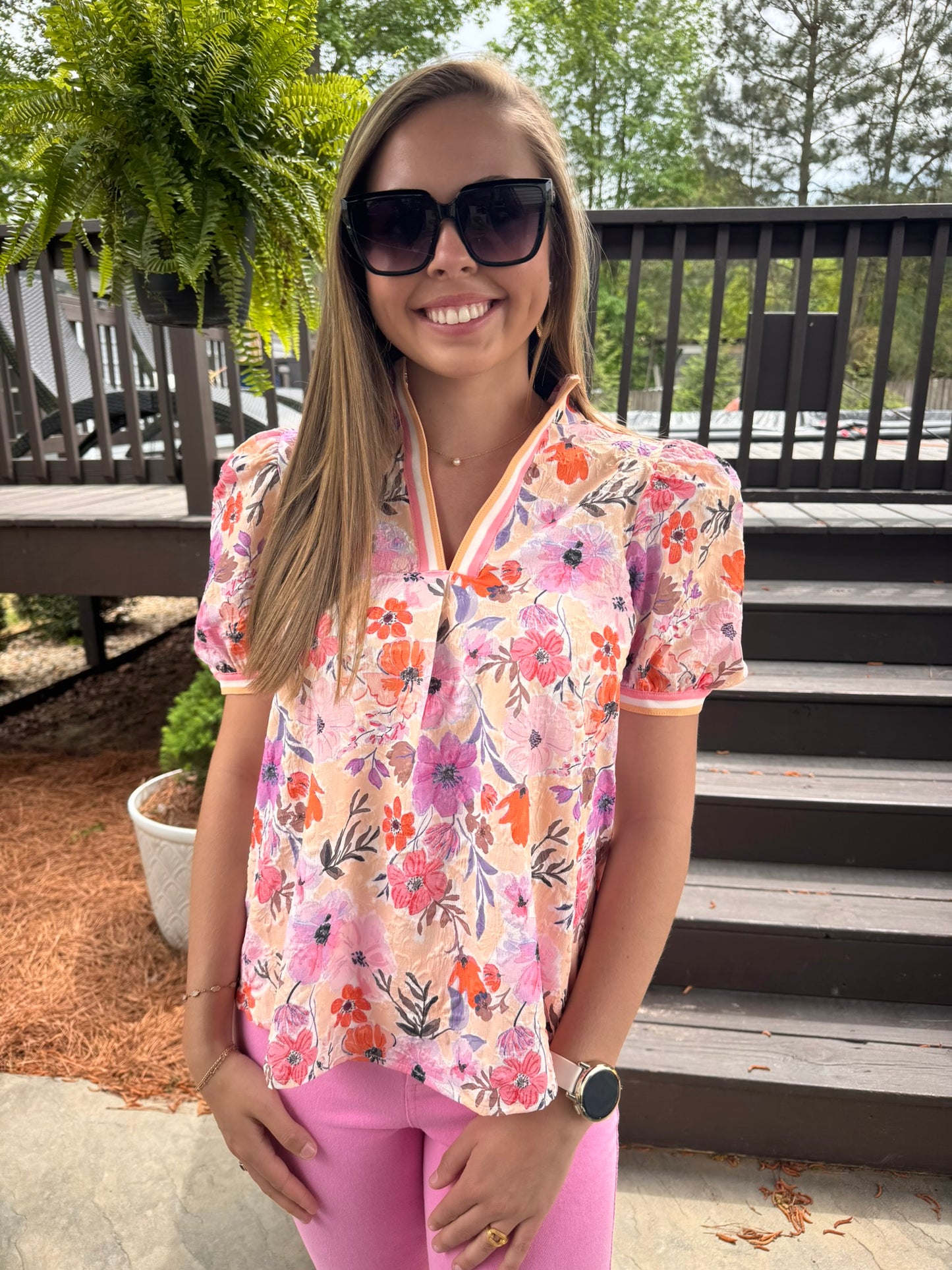 Floral/Striped coral peach Blouse