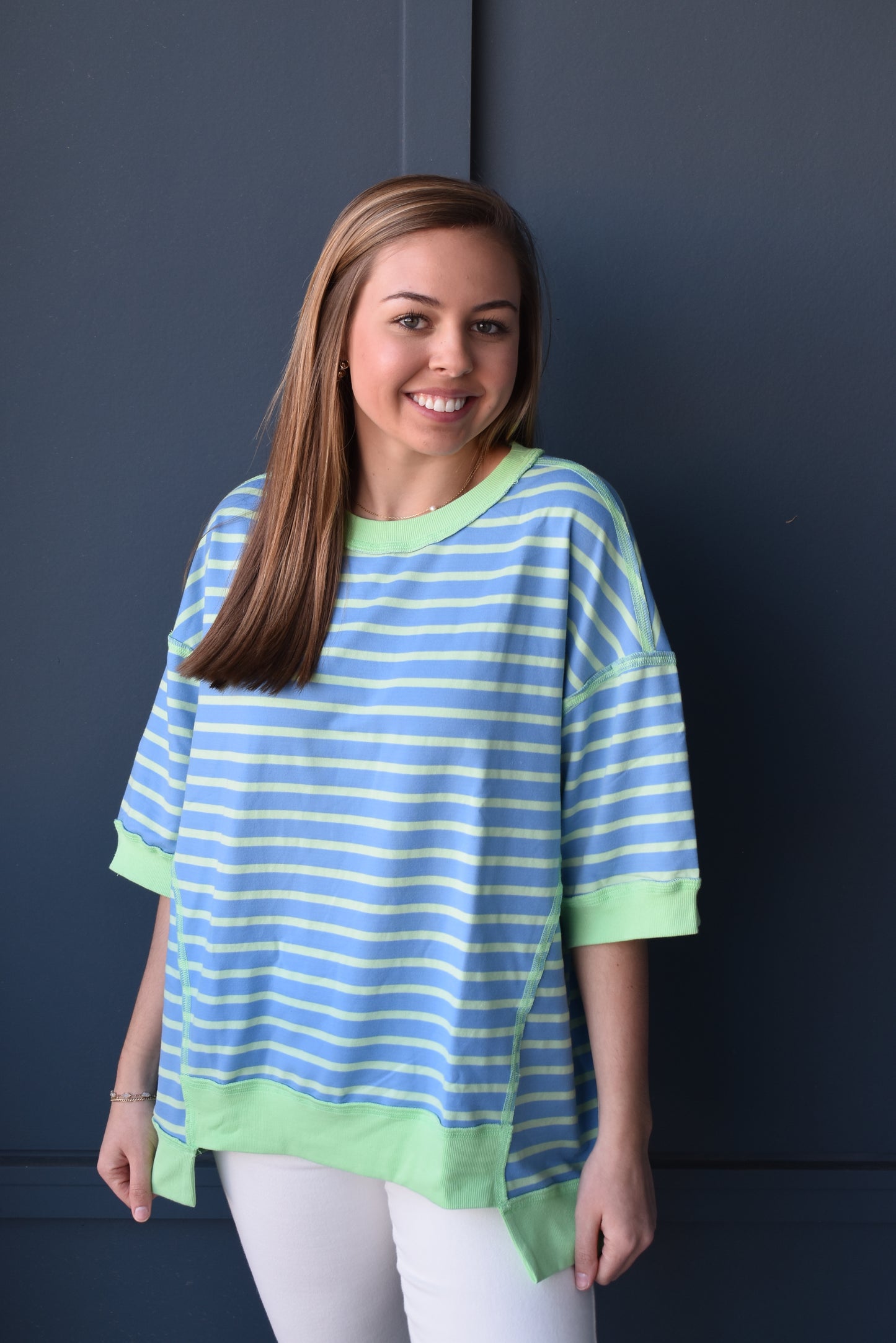 Stripe Contrast Trim Oversized T-Shirt