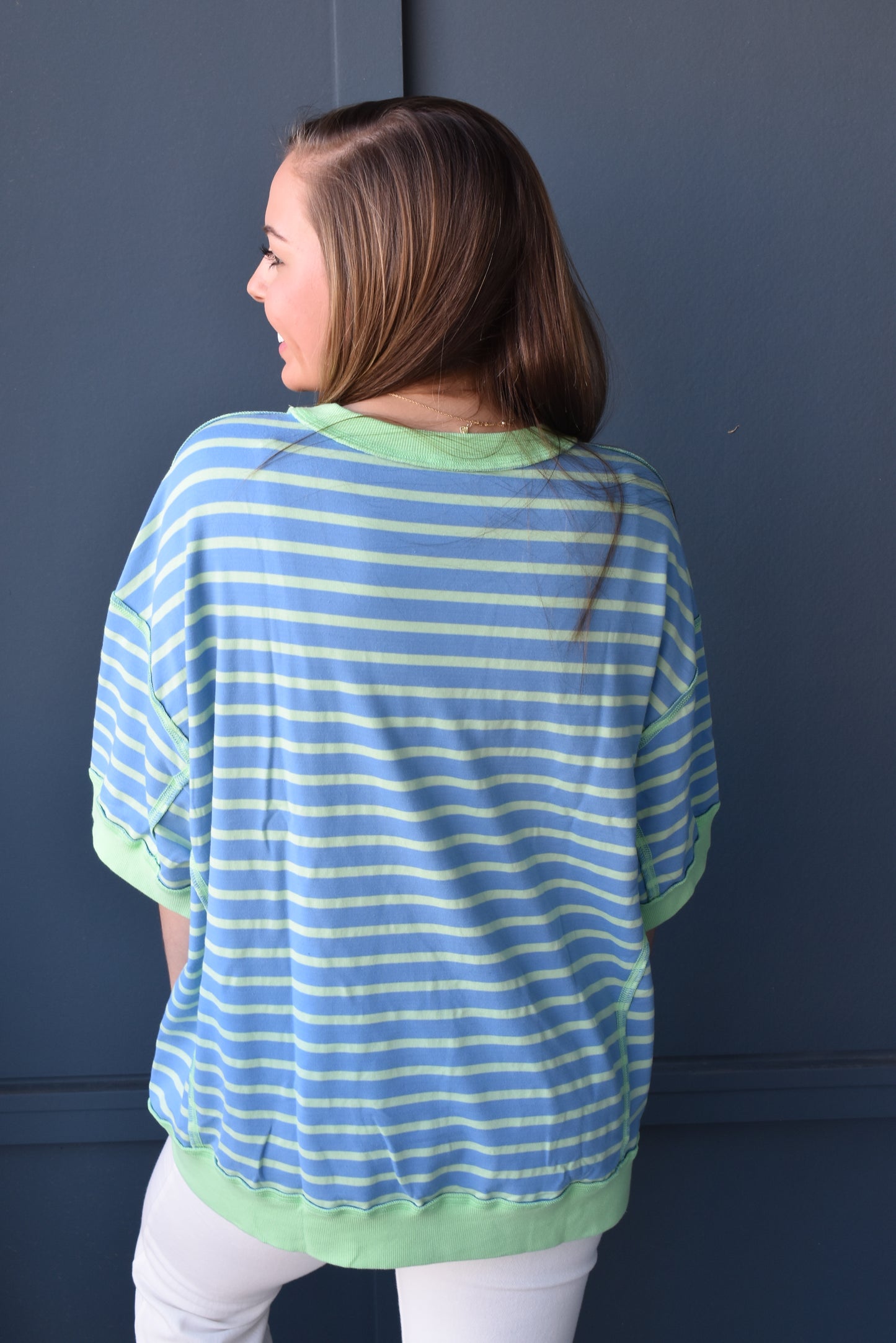Stripe Contrast Trim Oversized T-Shirt