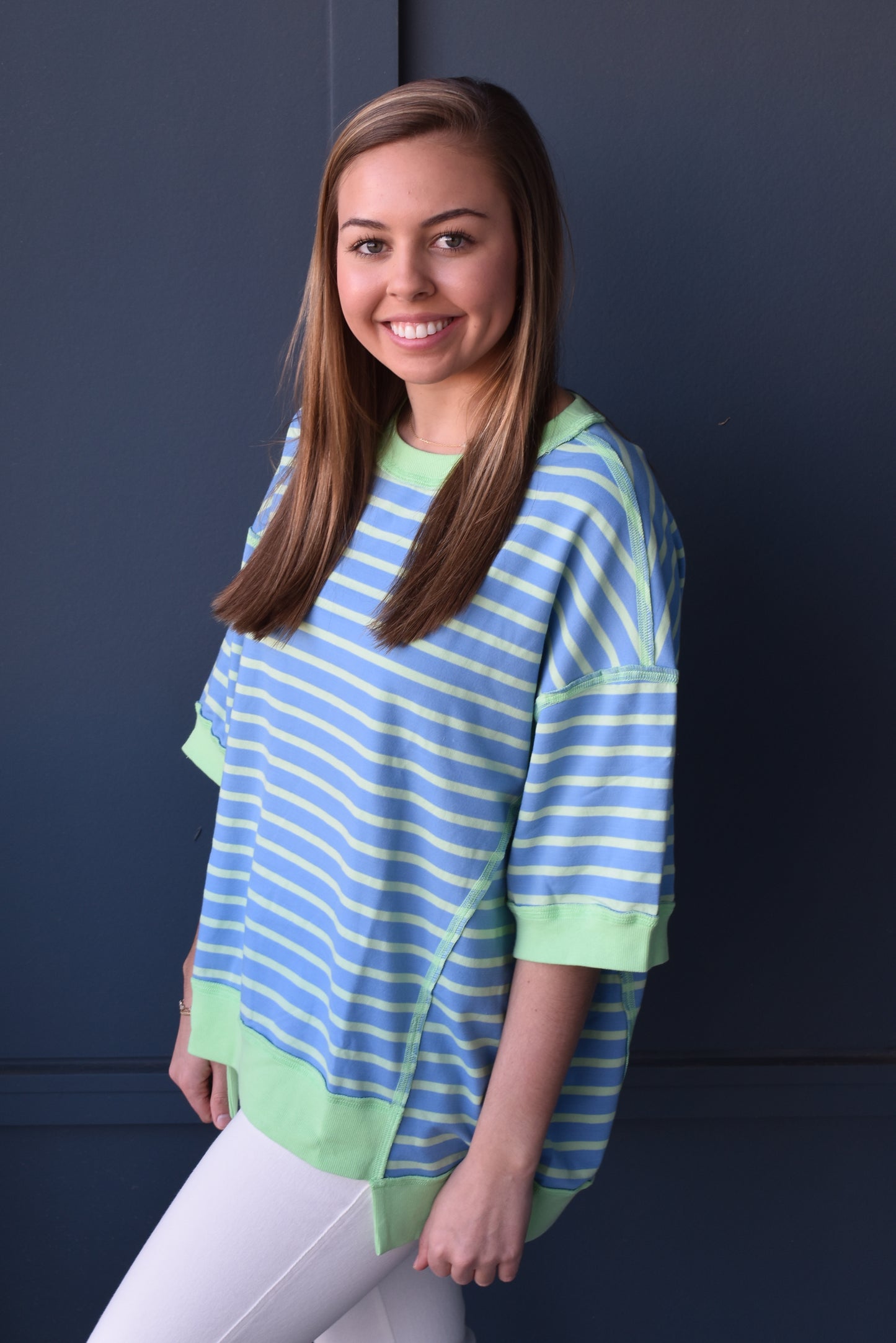 Stripe Contrast Trim Oversized T-Shirt
