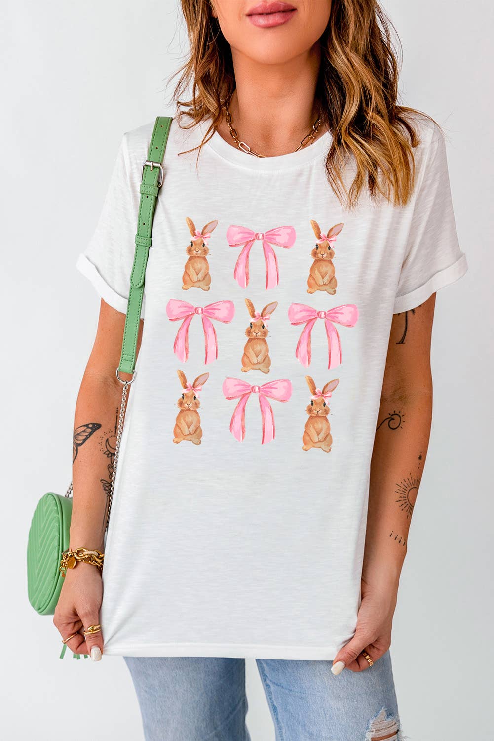 Happy Easter Rabbit Bow Knot Print T Shirt