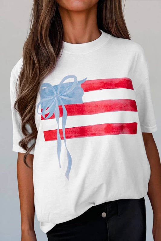 White Flag Bow Graphic Short Sleeve Tee