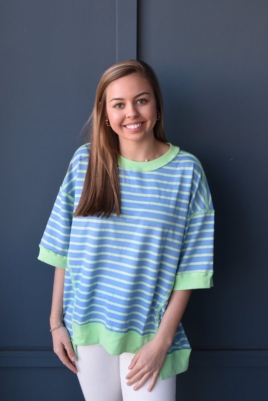 Stripe Contrast Trim Oversized T-Shirt