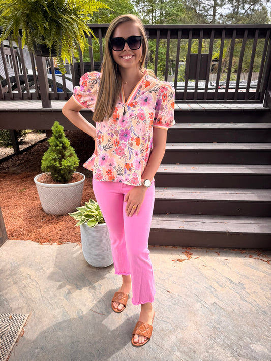 Floral/Striped coral peach Blouse